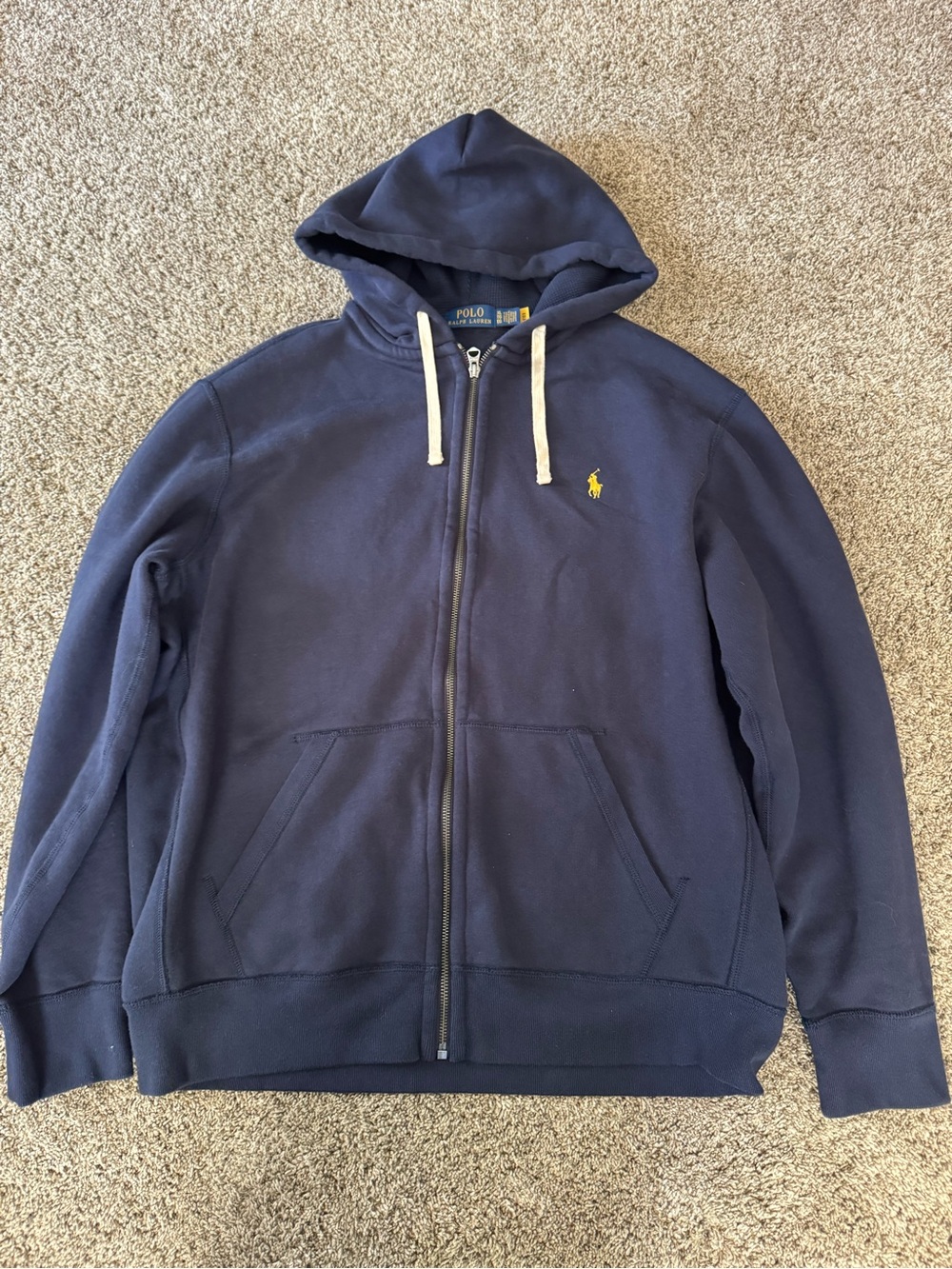 Polo Ralph Lauren Full Zip Hoodie XL Navy Blue Yellow Pony Y2K
